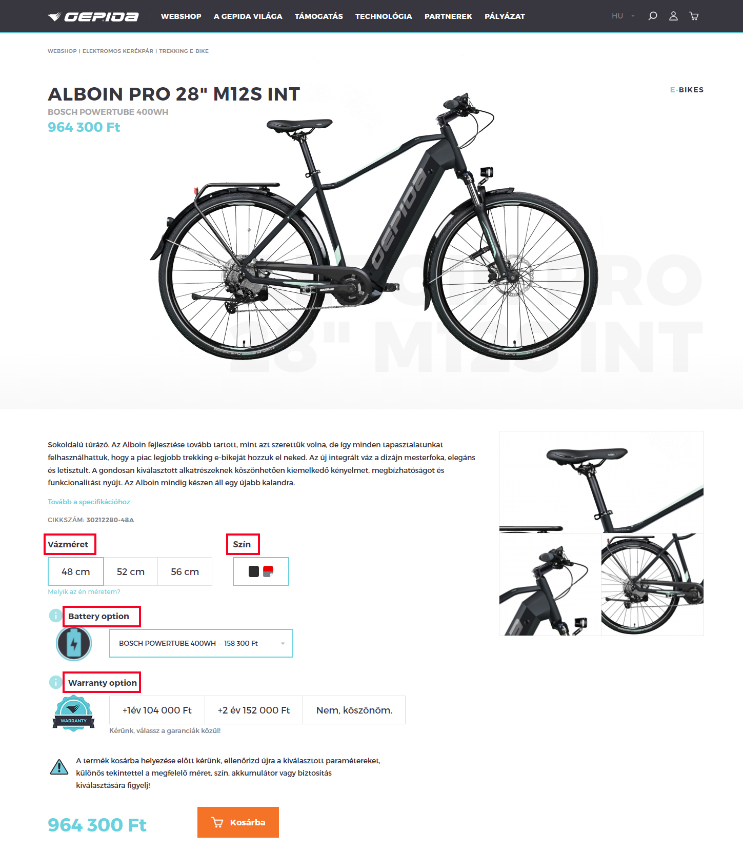 Gepida webshop méret és szín választása